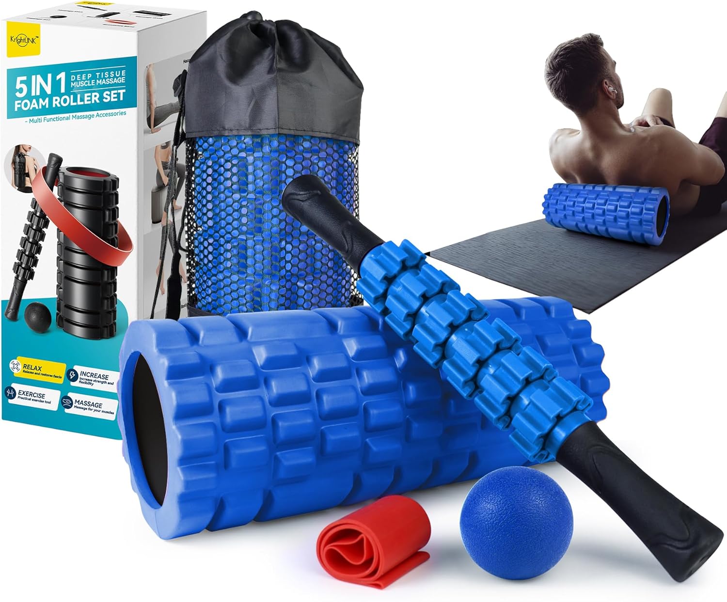 5 in 1 Foam Roller Set for Deep Tissue Muscle Massage Relief