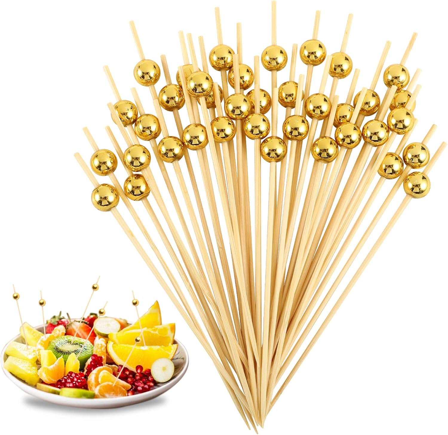 Gold Pearl Cocktail Picks - Elegant Appetizer Skewers