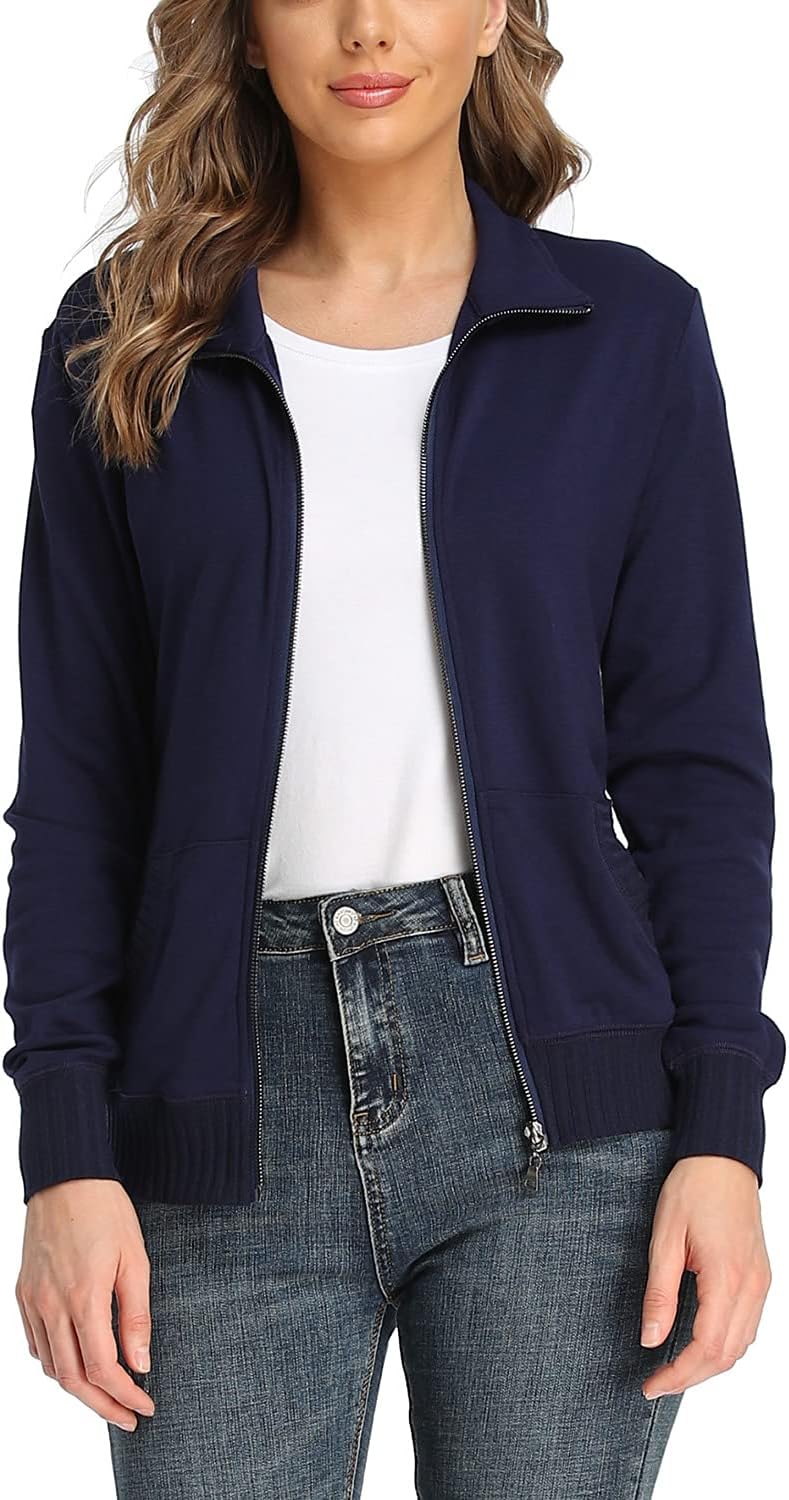 andy & natalie Women's Stand Collar Zip Up Jacket for Comfort