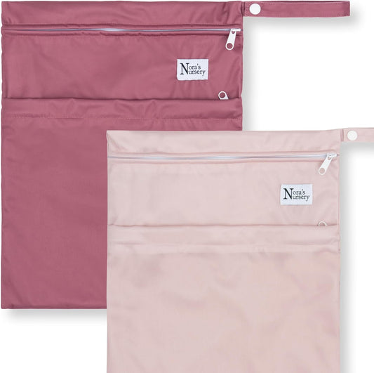Nora's Nursery Reusable Wet Dry Bags - 2 Pockets for Travel & Swim - 2-Pack