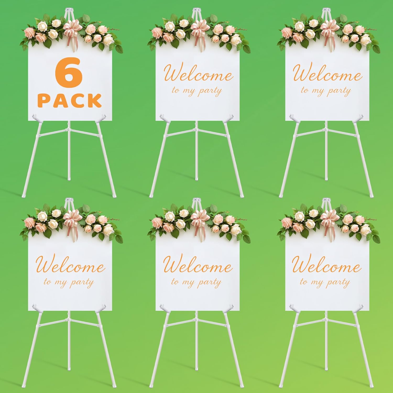 6 Pack White Easel Stand for Sign - Adjustable Folding Easels