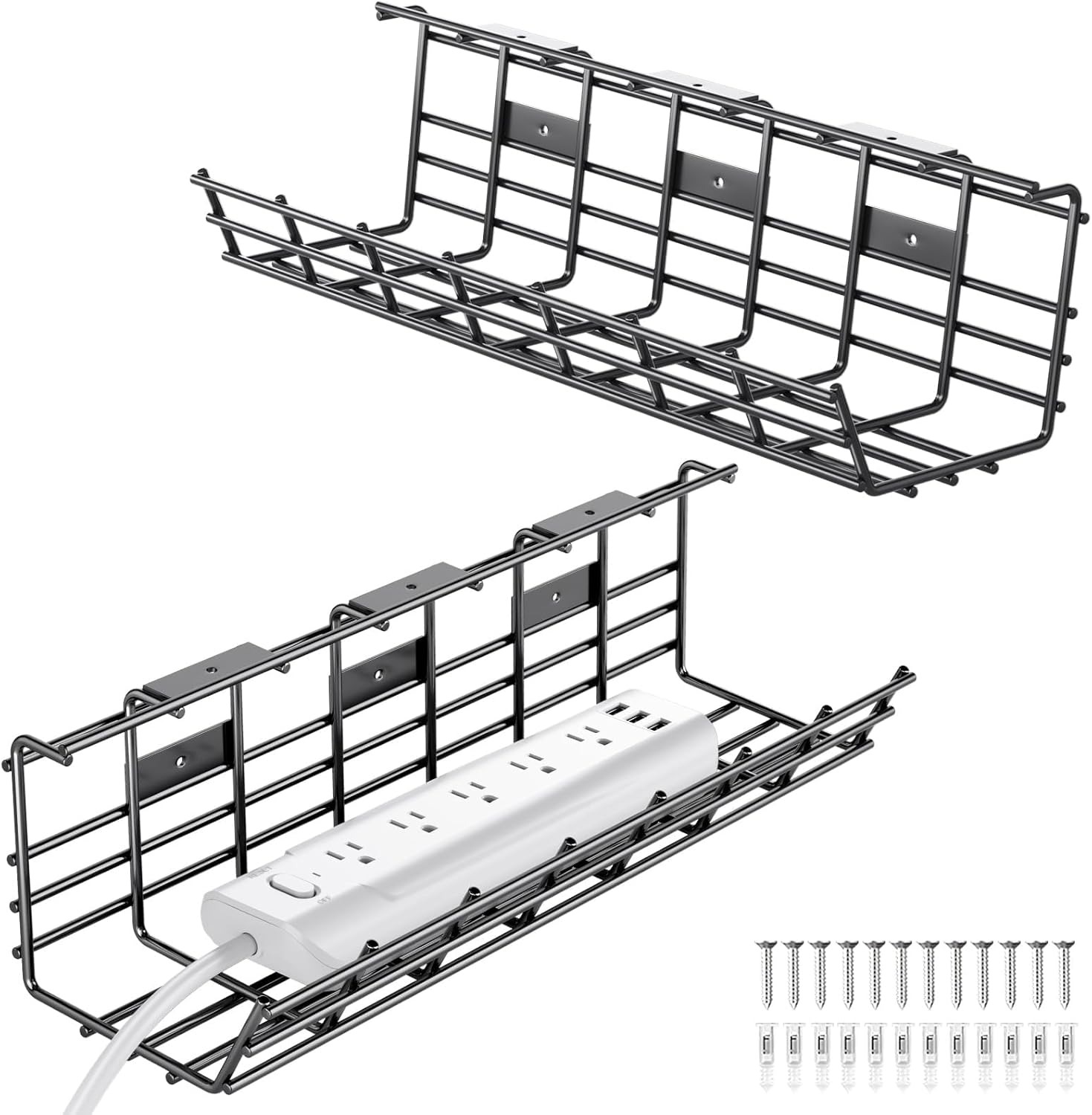 2 Pack Delamu Metal Cable Organizer Tray - Tidy Wires!