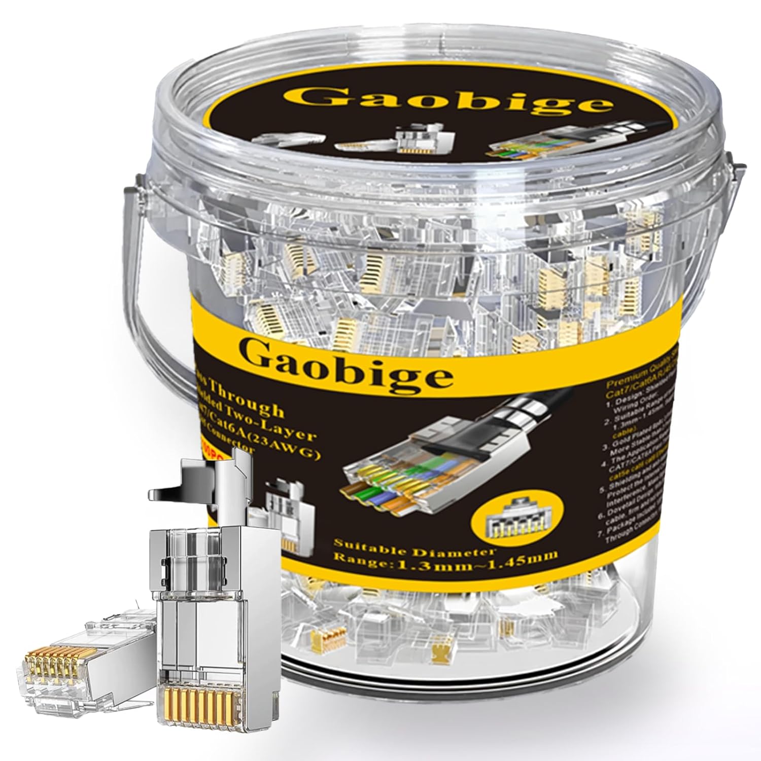 100-Pack Cat7 Cat6A RJ45 Pass Through Connectors for Networking