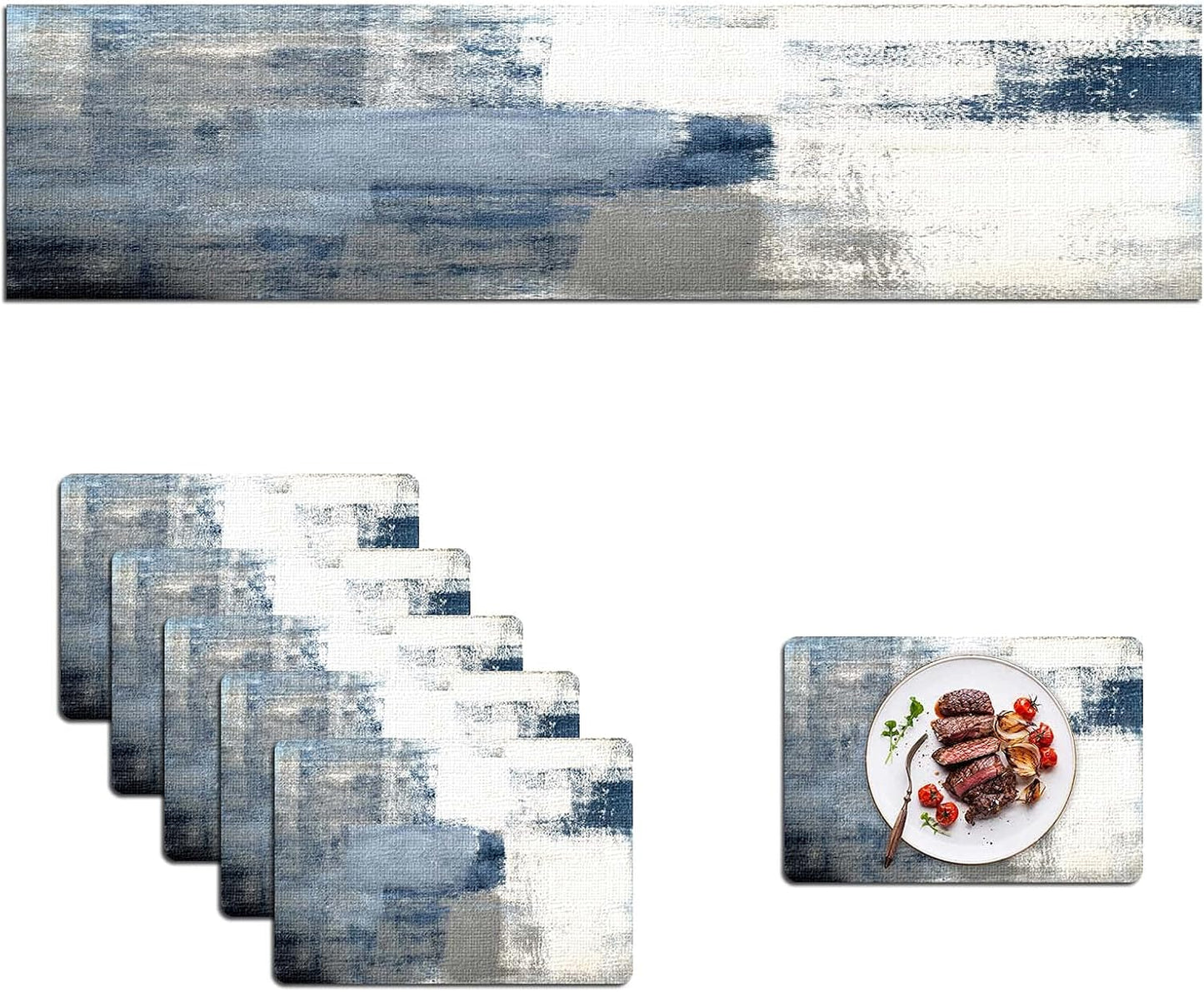 Mcalk Dusty Blue Table Runner and Placemats Set for Dining