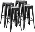 Furmax 30 in Metal Bar Stools Set of 4 - Stackable Dark Black