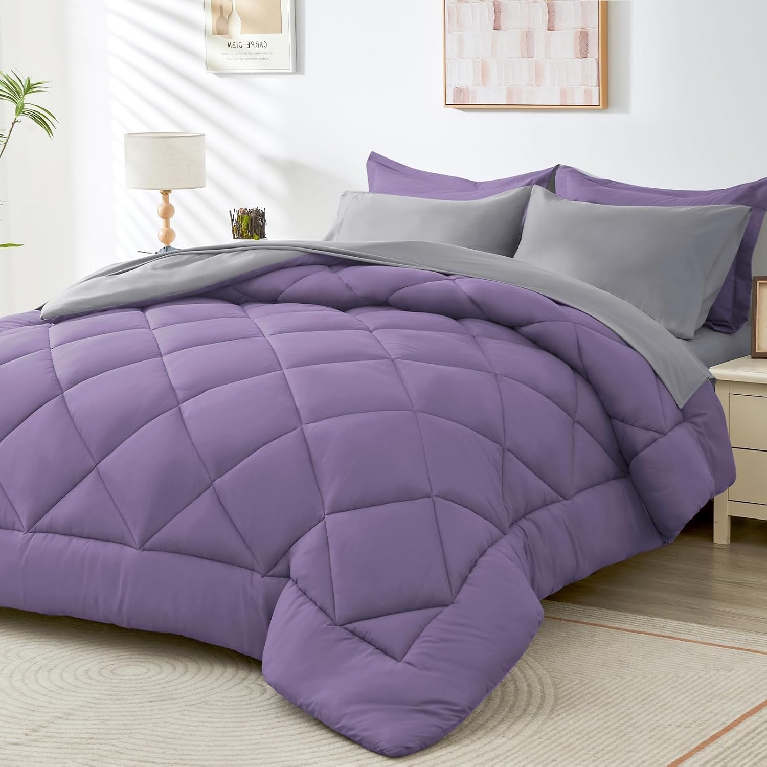 HEVUMYI Cali-King Comforter Set - Luxurious 7-Piece Bedding