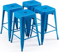 24 in Metal Backless Counter Bar Stools Set of 4 - Blue Stackable