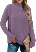 Turtleneck Long Sleeve Sweater - Cozy Loose Knit Pullover stretchy