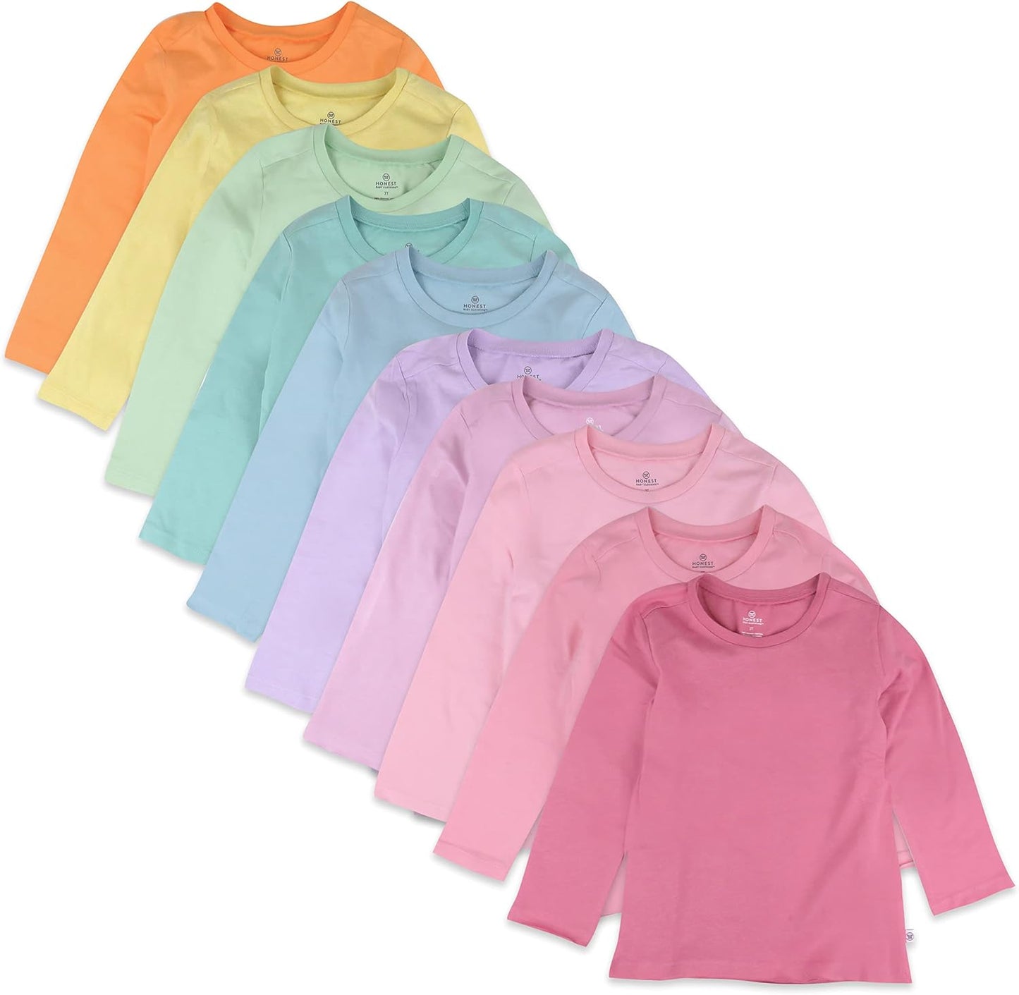 HonestBaby 10-Pack Long Sleeve T Shirts for Toddlers and Kids