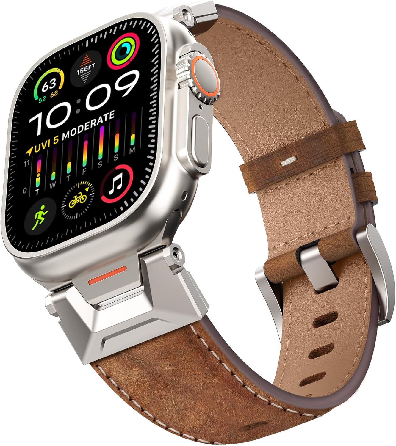 Bouixel Genuine Leather Band for Apple Watch - Rugged & Flexible Connectors