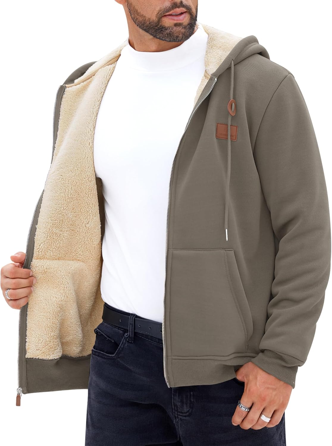 Men's Sherpa-Lined Zip Up Hoodie for Winter Comfort and Style