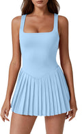 Square neck QINSEN tennis dress for women with shorts