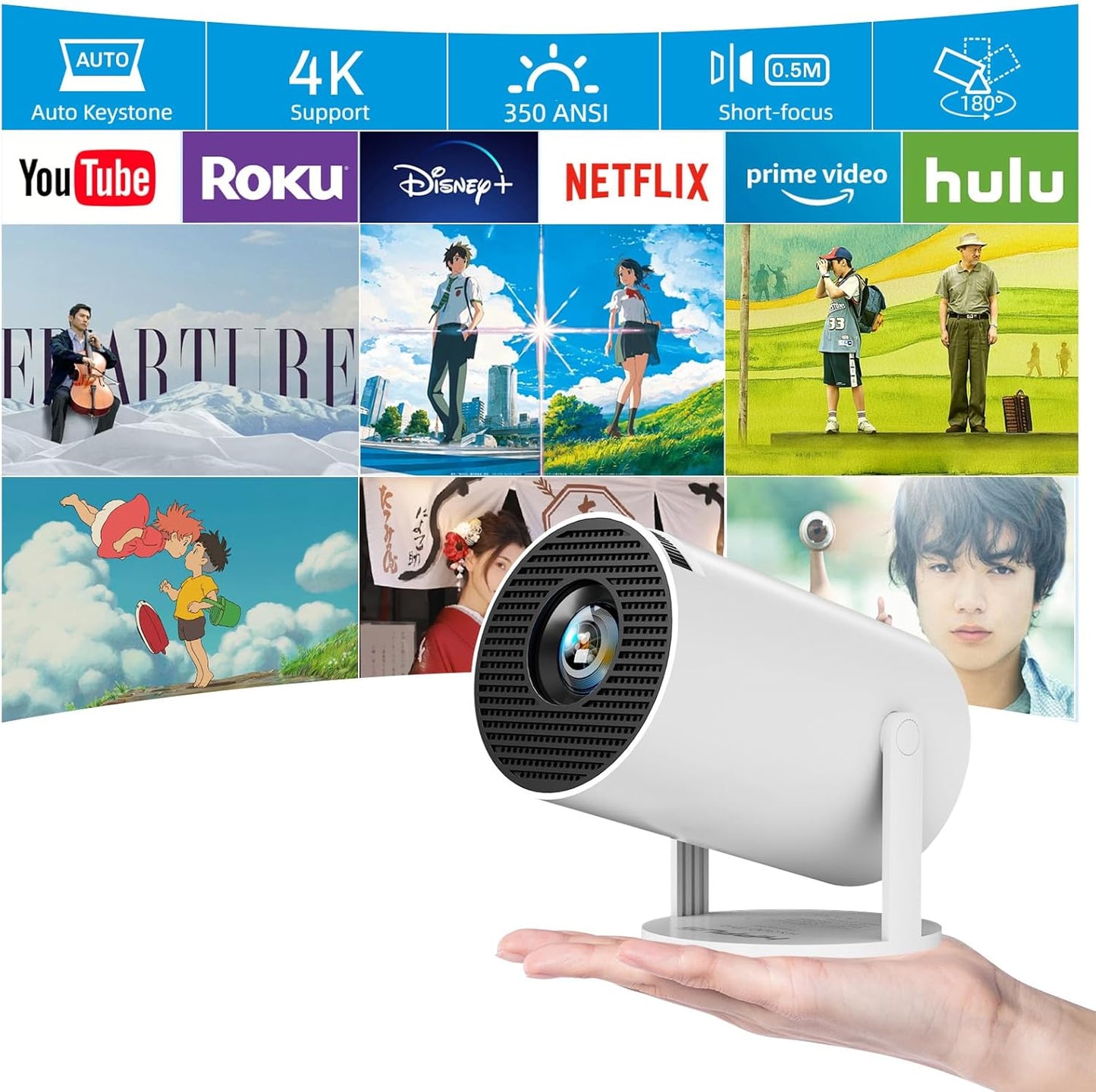 Upgrade Smart Mini Projector | 180 Stand | 4K Support