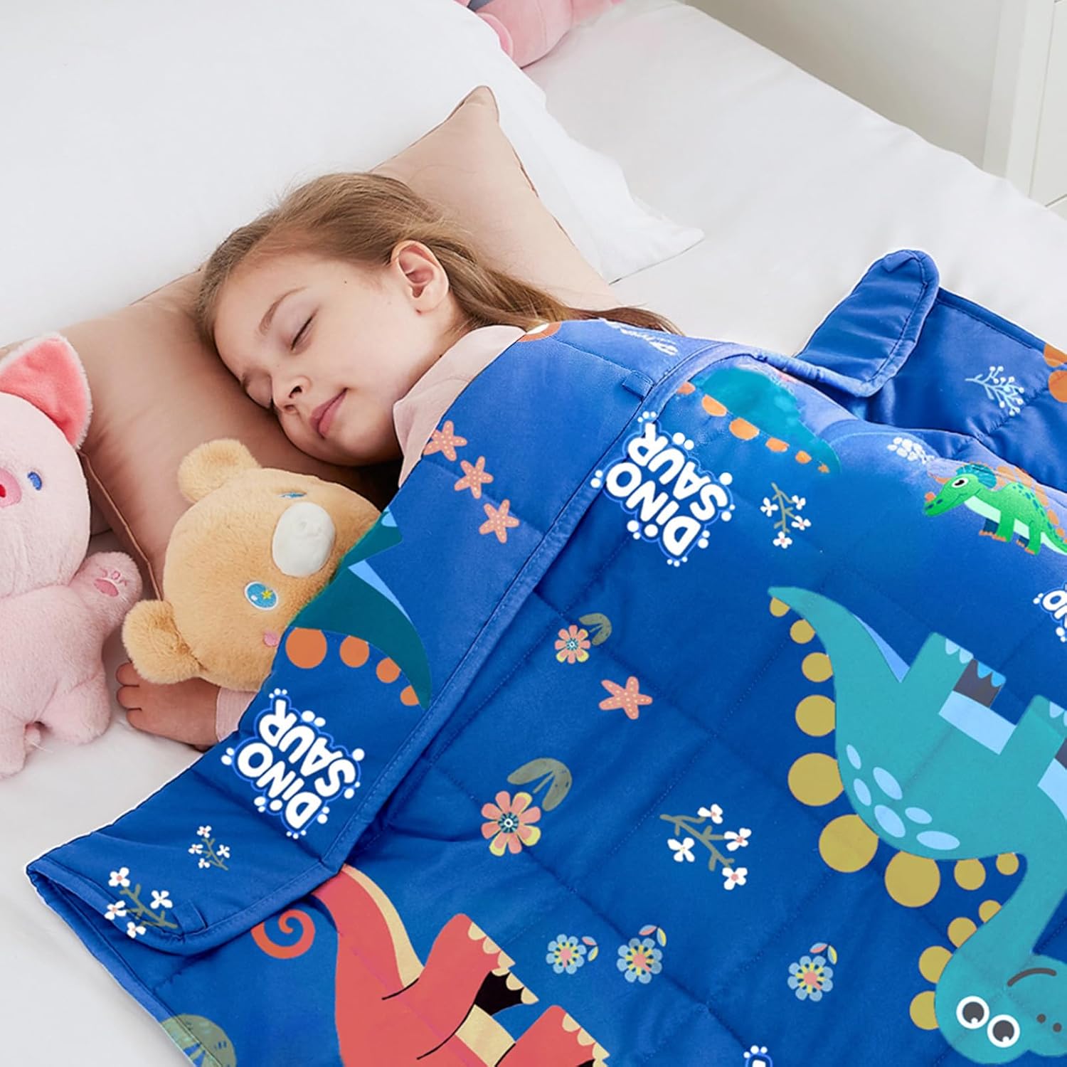 HOSUKKO Weighted Blanket - 10 lbs Blue Dinosaur Design for Comfort