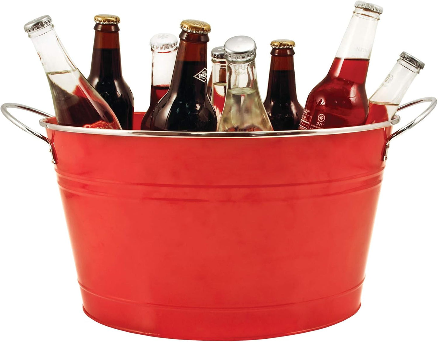 Twine Big Red Ice Bucket - Galvanized Metal Drink Tub for Parties