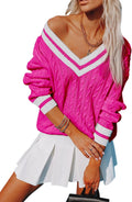 Womens V Neck Oversized Cable Knit Sweater - Cozy, Stylish Fall Staple