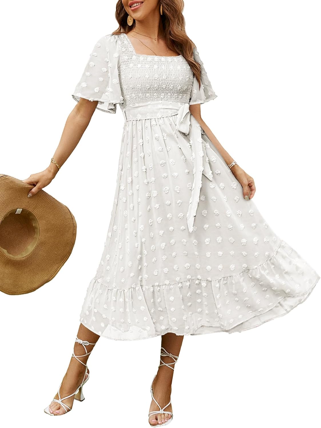 Amegoya Women's Boho Flowy Midi Dress for Spring and Fall