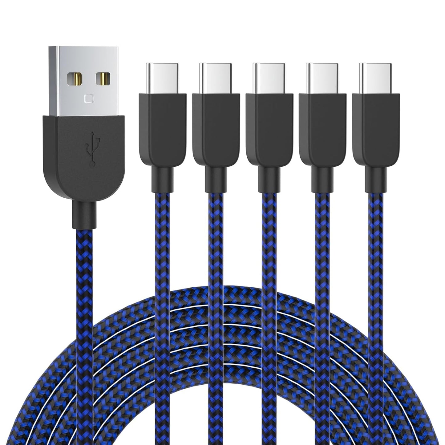 Fast Charge 5-Pack USB Type C Cables for Samsung & LG - Blue