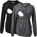 Womens Nursing Hoodie Top with Button Pocket Detail - Soft Cotton