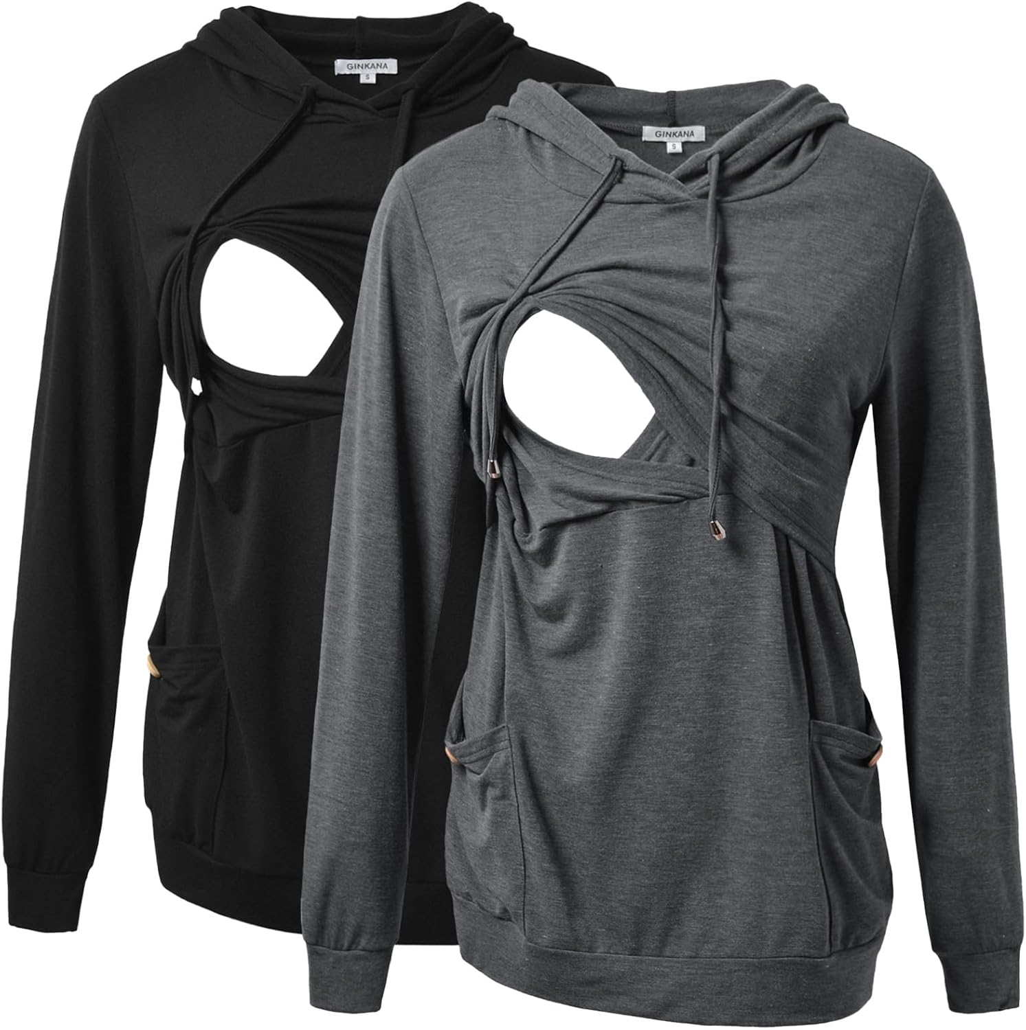 GINKANA Womens Nursing Hoodie Top with Button Decoration and Pockets