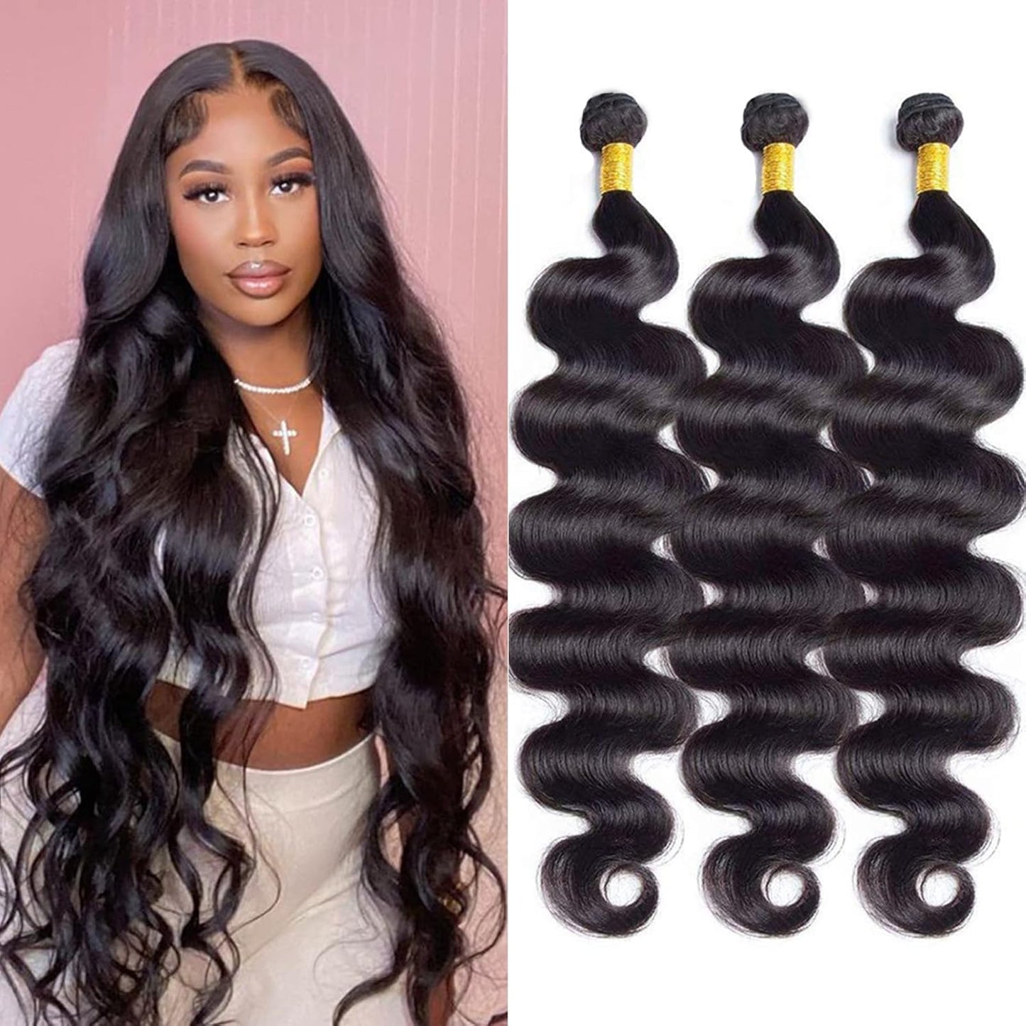 Brazilian Body Wave 3 Bundles Human Hair 28 Inch Extensions