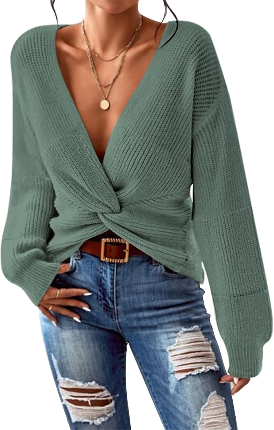 Pink Queen Women's Casual Pullover Sweater with Twist Knot Design