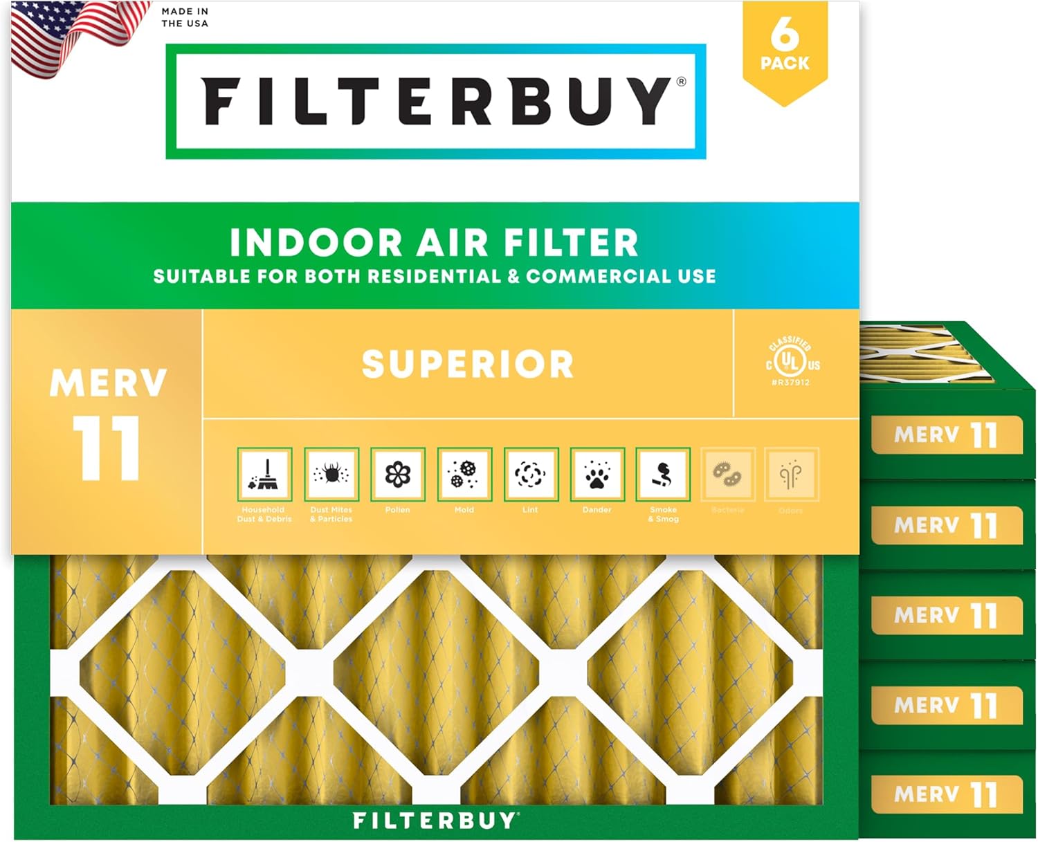 Filterbuy 10x10x2 Air Filter MERV 11 for Allergen Defense