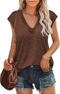 Zeagoo Women's V Neck Guipure Lace Cap Sleeve Tank Top - Summer Casual