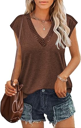 Zeagoo Women's Summer V Neck Guipure Lace Cap Sleeve Tank Tops