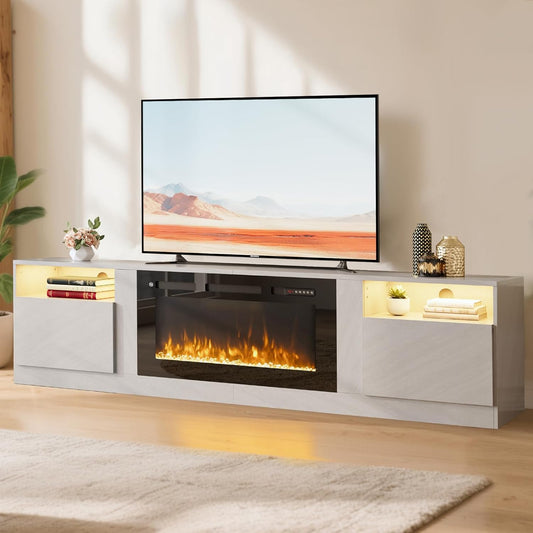 70in TV Stand with Electric Fireplace and LED Lights for TVs