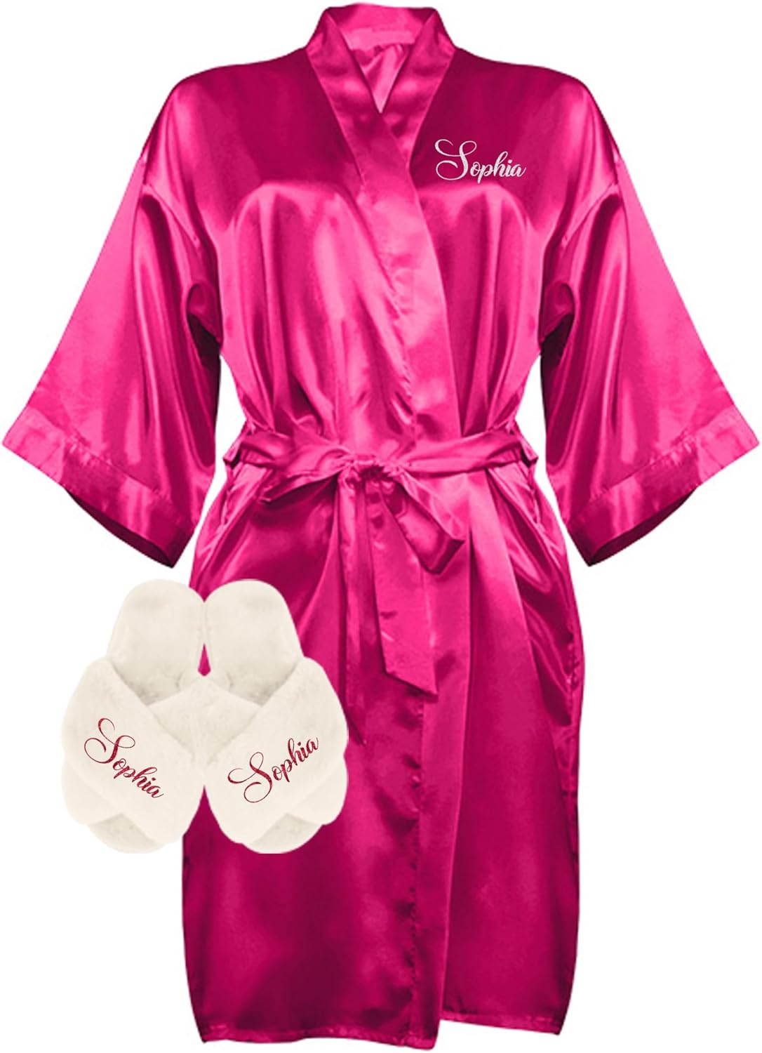 Custom Women Satin Robes and Slippers Gift Set for Her
