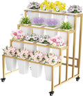 Flower Display Stand 4-Tier Flower Cart - Space-Saving Gold Metal