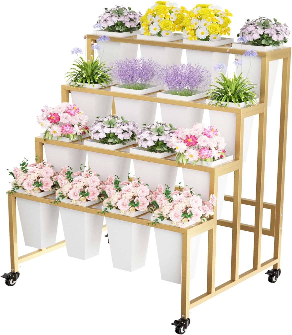 Flower Display Stand with 16 Buckets for Indoor and Outdoor Use