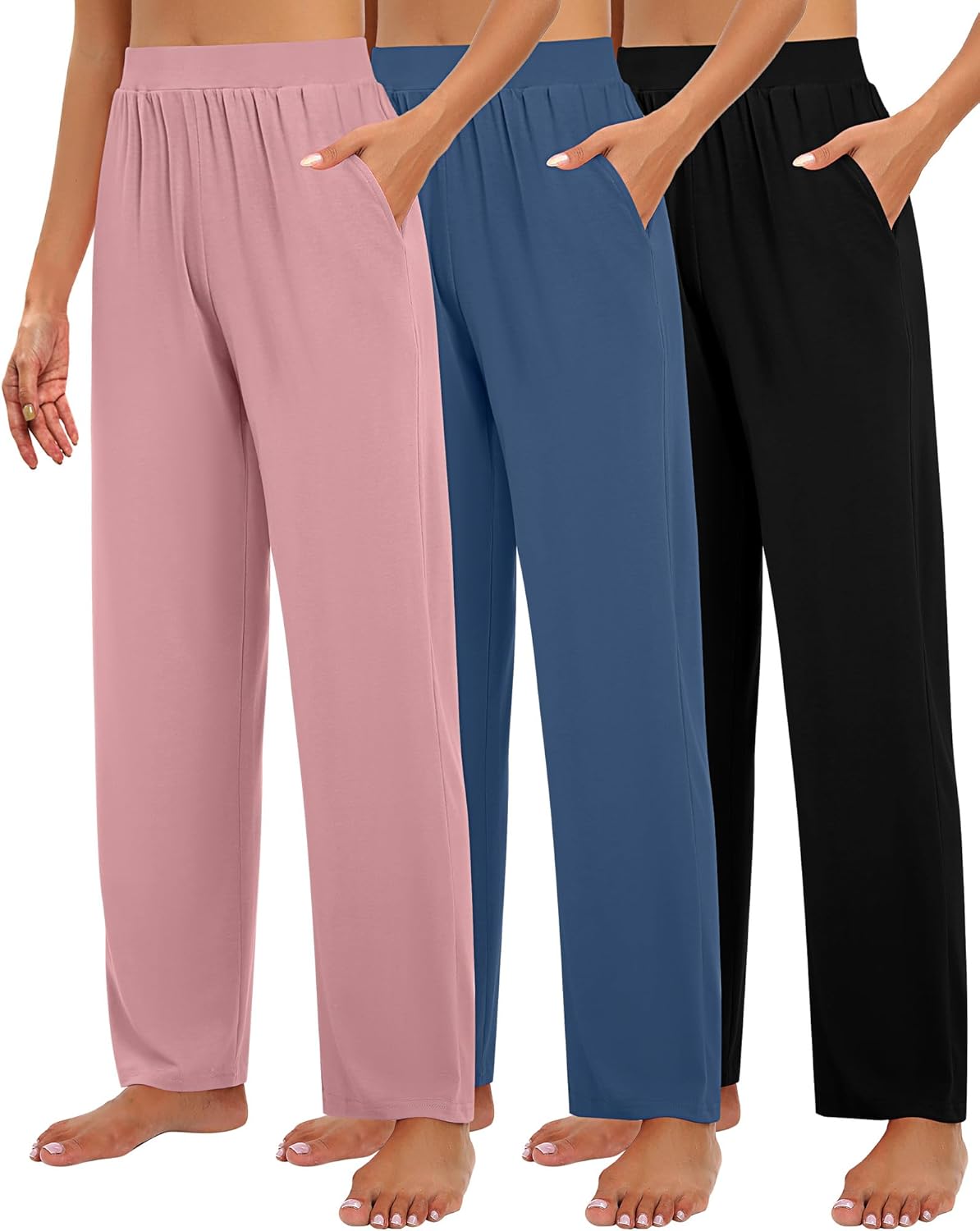 Cozy Wide Leg Lounge Pants for Women - 3 Pack with Pockets