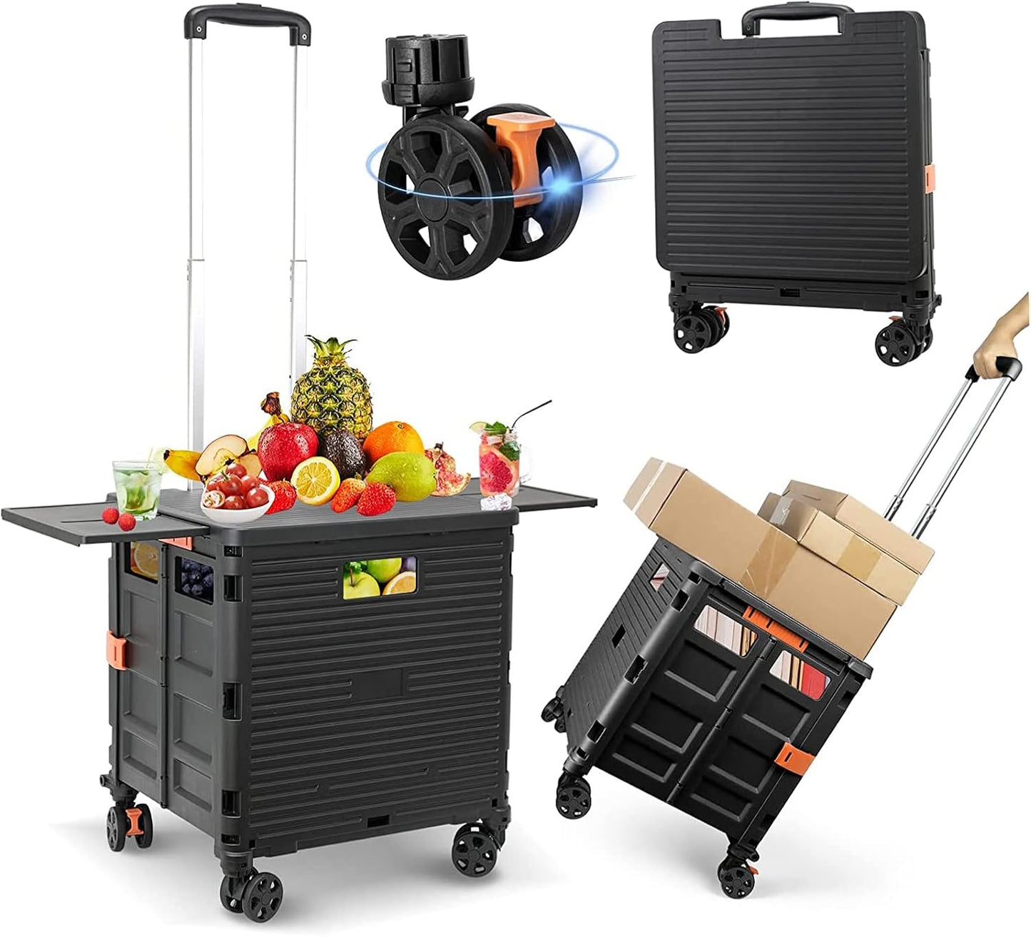 FELICON Folding Utility Cart with Magnetic Lid and 360 Wheels