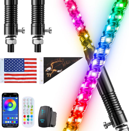 2FT Whip Lights with Remote Control for UTV ATV RZR SXS