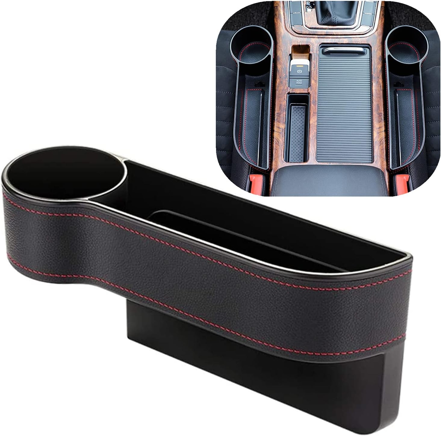Car Seat Gap Filler Organizer - Premium PU Leather, Cup Holder, Driver Side