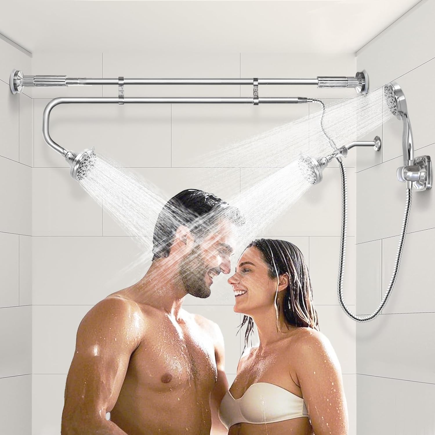 Tandem Shower System with Dual Shower Heads for Couples