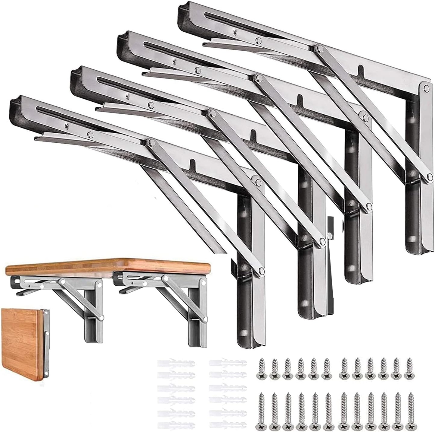 Folding Shelf Brackets 16 inch Heavy Duty Stainless Steel Set