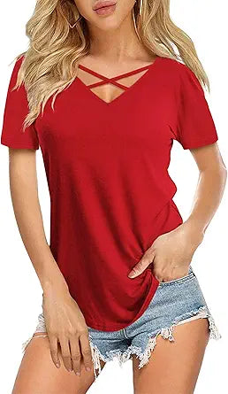 DittyandVibe Women's V Neck Criss Cross T-Shirt Tops Review