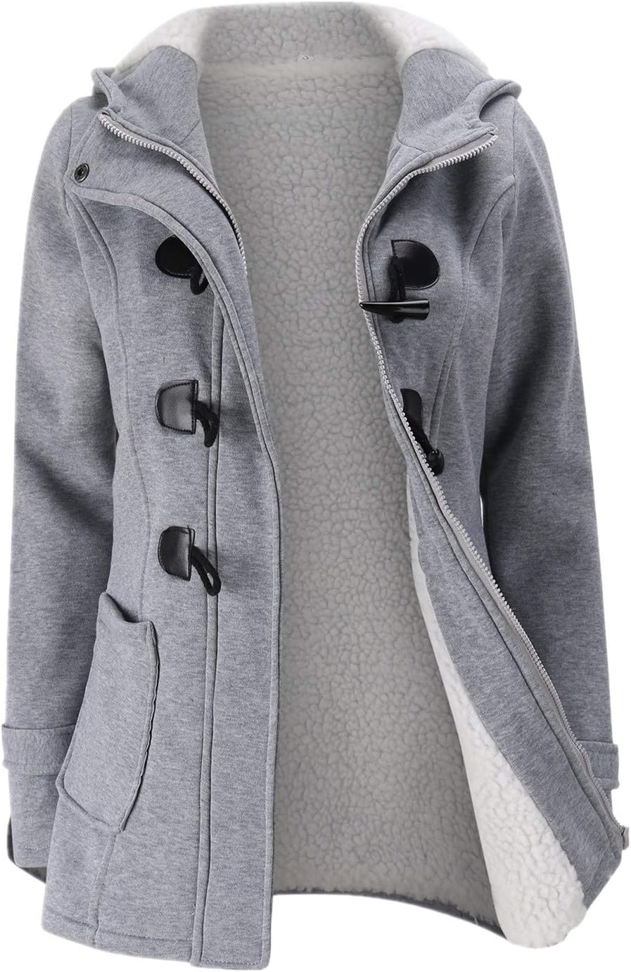 JiangWu Womens Fashion Horn Button Fleece Thicken Coat Jacket