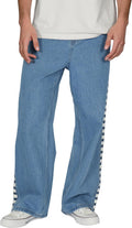 Plaid&Plain Men's Baggy Hip Hop Jeans - Vintage Wide Leg Denim