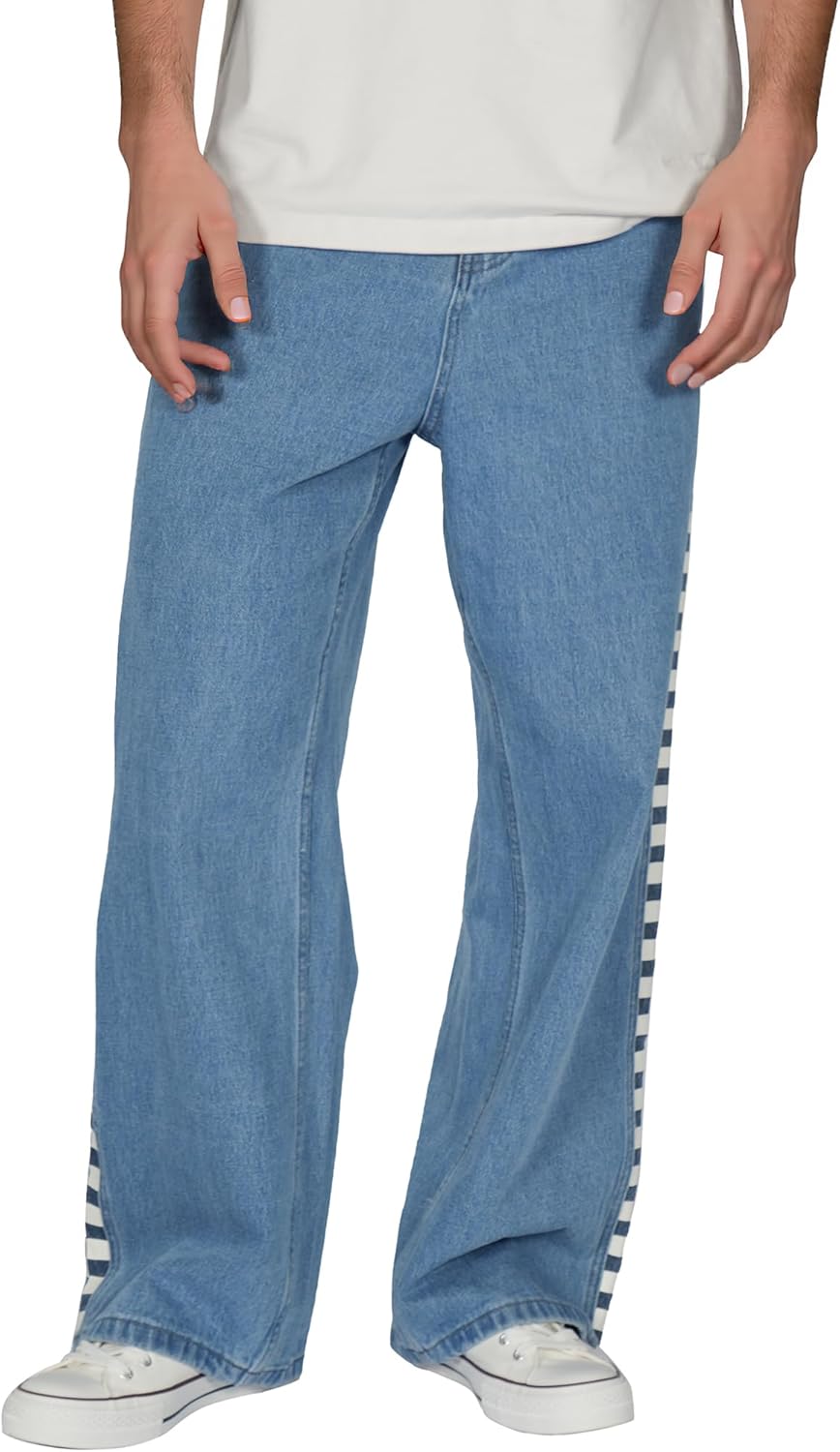 Plaid&Plain Men's Hip Hop Baggy Jeans for Casual Streetwear