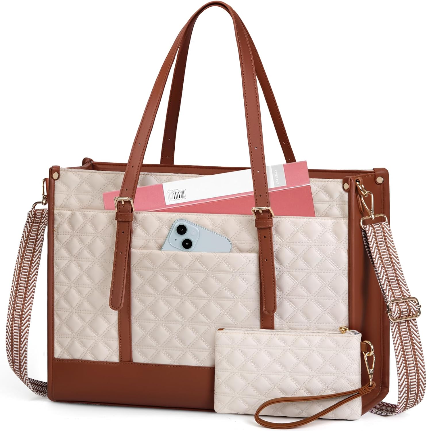 Stylish Vegan Leather Laptop Bag for Women 15.6 Inch Work Tote