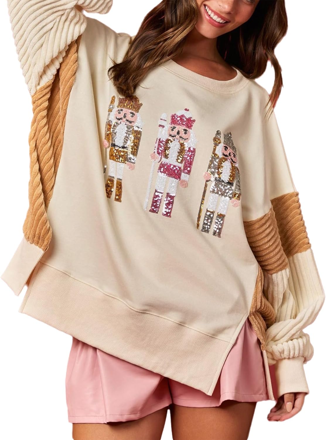 Oversized Christmas Sweatshirts for Women with Funny Nutcracker