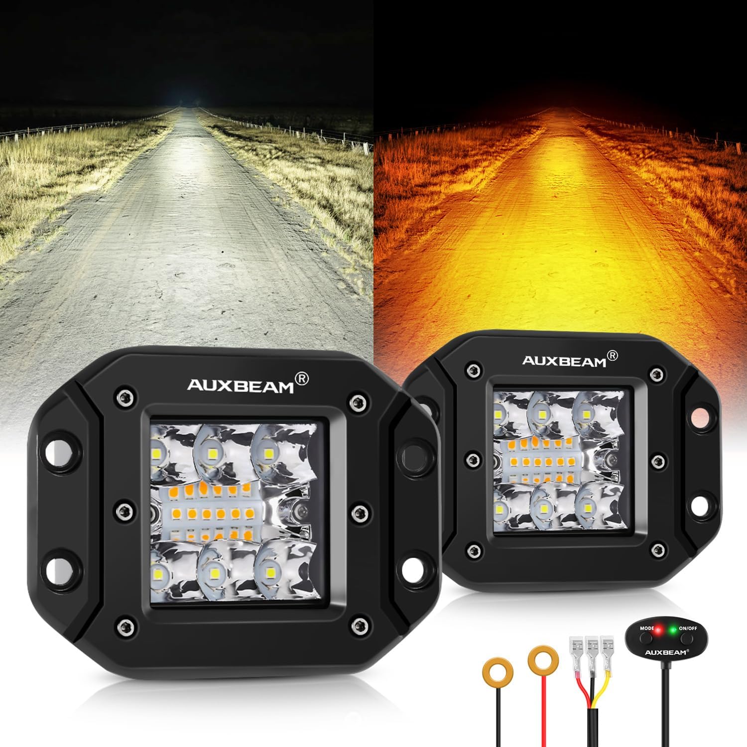 Auxbeam 6 Modes Amber White Series Flush Mount Strobe Lights