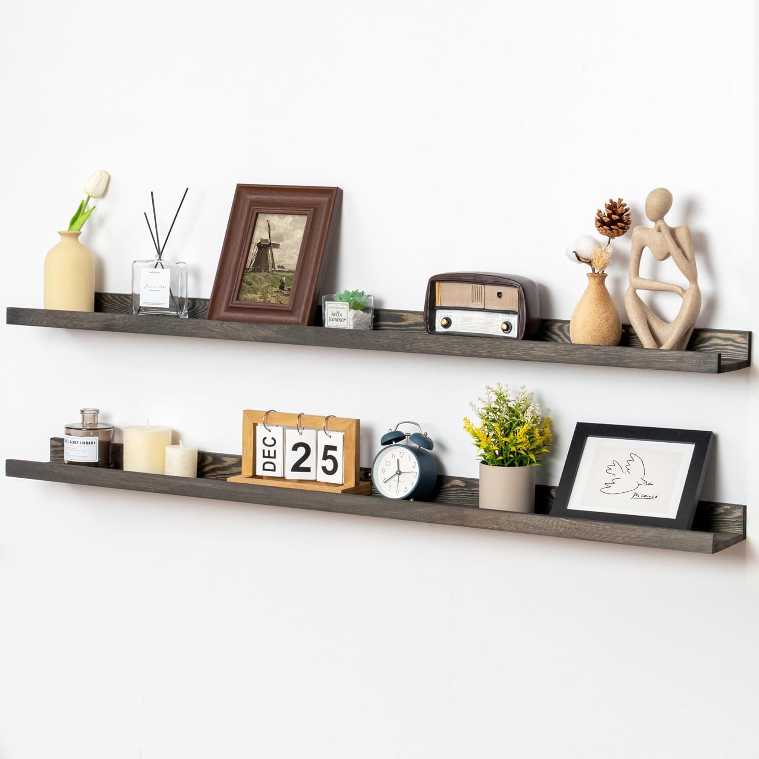 48 Inch Long Floating Shelves for Wall - Solid Pine Wood Ledge