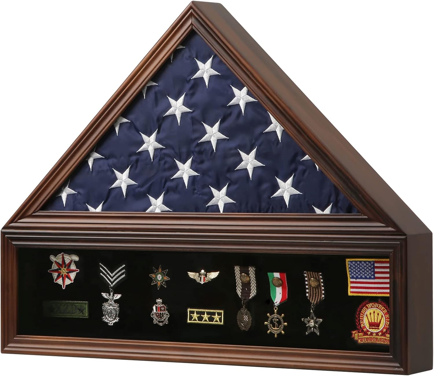 Veteran Burial Flag Display Case for 5 X 9.5 Flags in Walnut