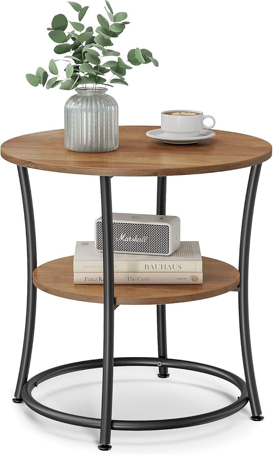VASAGLE 2-Tier Round End Table for Small Spaces, Honey Brown