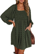 Womens Square Neck Smocked Floral Swiss Dot Mini Dress (Style RSL4)
